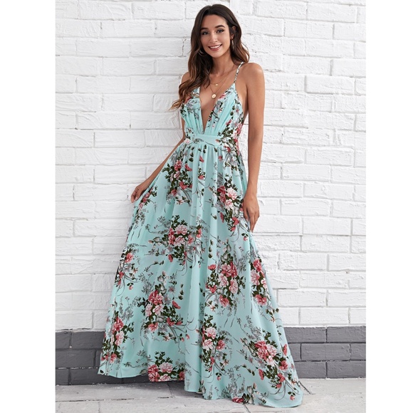 Backless Floral Print Maxi Dress Criss Cross - Picture 8 of 14